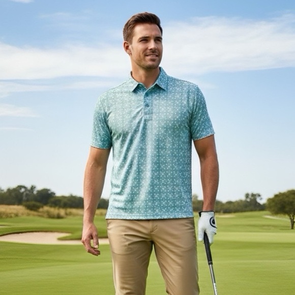 Straight Down Other - Straight Down Men’s Tropical Golf Polo Blue Orange Large short sleeve‎